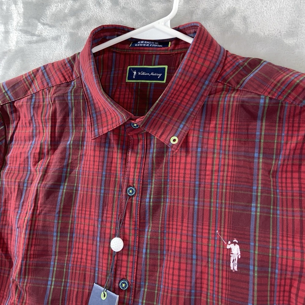 William Murray Shirt Mens Large Button Down Plaid Long Sleeve Golf Performance